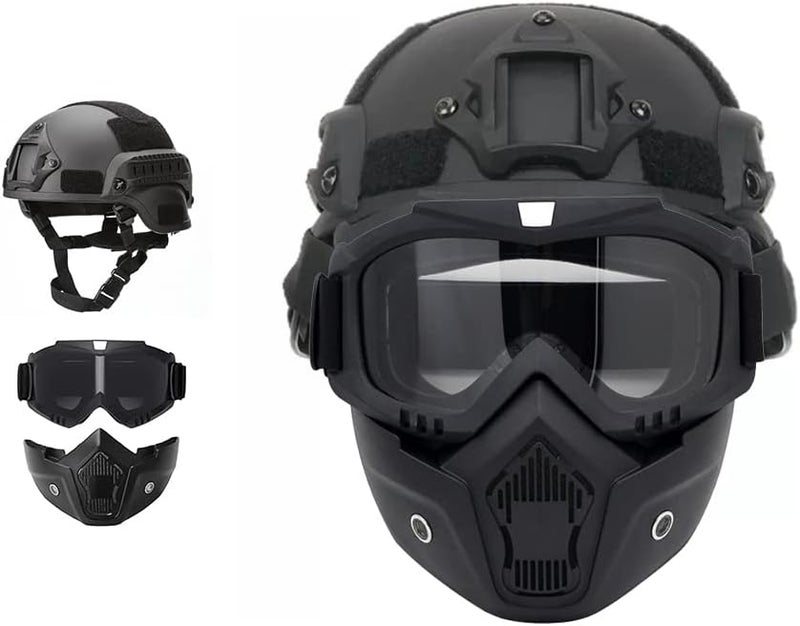 LEJUNJIE MICH Airsoft Helmet and Detachable Full Face Airsoft Mask Goggles with NVG Mount and Side Rail for Paintball-Hunting and Outdoor Activities - Image 1